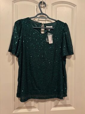 Simons Emerald Sequin Short Sleeve Tee